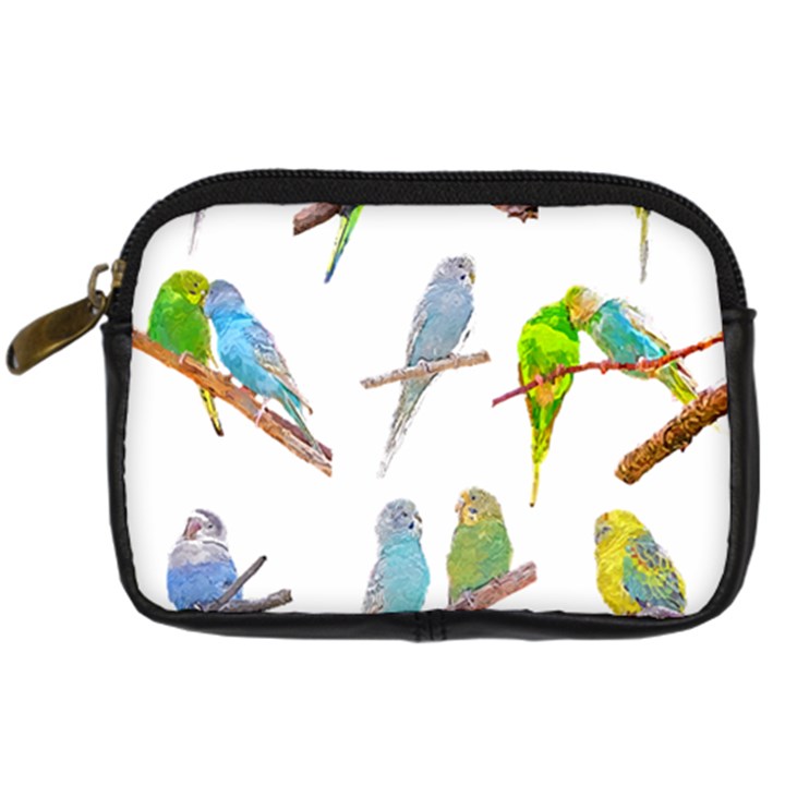 Parakeet T-shirtlots Of Colorful Parakeets - Cute Little Birds T-shirt Digital Camera Leather Case