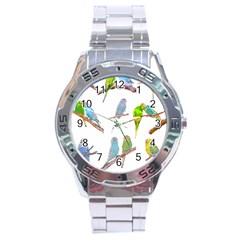 Parakeet T-shirtlots Of Colorful Parakeets - Cute Little Birds T-shirt Stainless Steel Analogue Watch by EnriqueJohnson