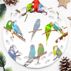 Parakeet T-shirtlots Of Colorful Parakeets - Cute Little Birds T-shirt Ornament (Round Filigree)