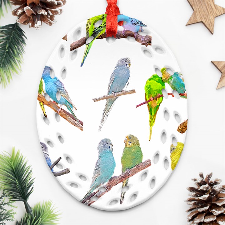 Parakeet T-shirtlots Of Colorful Parakeets - Cute Little Birds T-shirt Ornament (Oval Filigree)