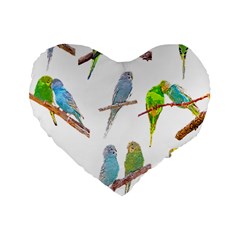 Parakeet T-shirtlots Of Colorful Parakeets - Cute Little Birds T-shirt Standard 16  Premium Heart Shape Cushions