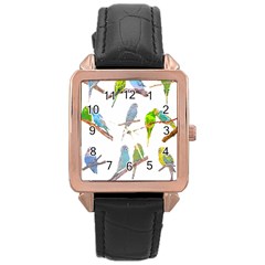 Parakeet T-shirtlots Of Colorful Parakeets - Cute Little Birds T-shirt Rose Gold Leather Watch  by EnriqueJohnson