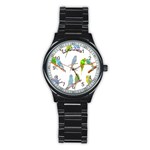 Parakeet T-shirtlots Of Colorful Parakeets - Cute Little Birds T-shirt Stainless Steel Round Watch Front