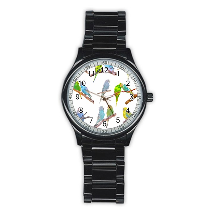 Parakeet T-shirtlots Of Colorful Parakeets - Cute Little Birds T-shirt Stainless Steel Round Watch