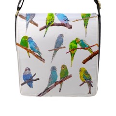 Parakeet T-shirtlots Of Colorful Parakeets - Cute Little Birds T-shirt Flap Closure Messenger Bag (L)