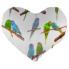 Parakeet T-shirtlots Of Colorful Parakeets - Cute Little Birds T-shirt Large 19  Premium Flano Heart Shape Cushions