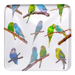 Parakeet T-shirtlots Of Colorful Parakeets - Cute Little Birds T-shirt Square Glass Fridge Magnet (4 pack)