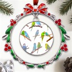 Parakeet T-shirtlots Of Colorful Parakeets - Cute Little Birds T-shirt Metal X mas Wreath Ribbon Ornament Front