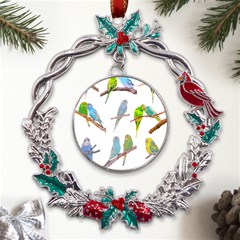 Parakeet T-shirtlots Of Colorful Parakeets - Cute Little Birds T-shirt Metal X mas Wreath Holly leaf Ornament