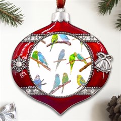 Parakeet T-shirtlots Of Colorful Parakeets - Cute Little Birds T-shirt Metal Snowflake And Bell Red Ornament