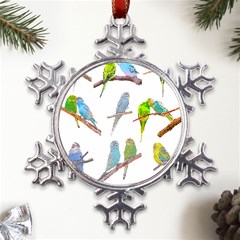 Parakeet T-shirtlots Of Colorful Parakeets - Cute Little Birds T-shirt Metal Large Snowflake Ornament