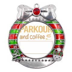 Parkour T-shirtif It Involves Coffee Parkour T-shirt Metal X mas Ribbon With Red Crystal Round Ornament by EnriqueJohnson