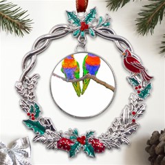 Parrots T-shirtcute Rainbow Loris - Lorikeet T-shirt Metal X mas Wreath Holly Leaf Ornament by EnriqueJohnson