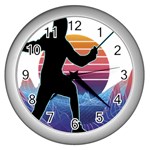 Fencing Funny T- Shirt Fencing Sport Fencing T- Shirt (1) Wall Clock (Silver) Front