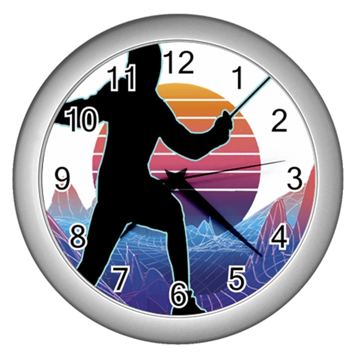 Fencing Funny T- Shirt Fencing Sport Fencing T- Shirt (1) Wall Clock (Silver)