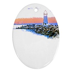 Breakwater Santa Cruz T- Shirt Lighthouse Breakwater Santa Cruz U S A Voyage Art Digital Painting Wa Ornament (oval) by JamesGoode