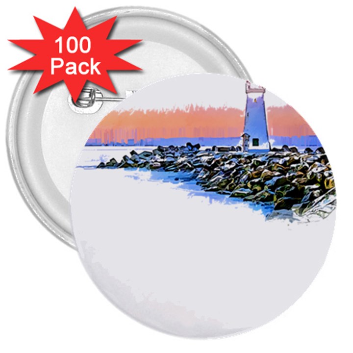 Breakwater Santa Cruz T- Shirt Lighthouse Breakwater Santa Cruz U S A Voyage Art Digital Painting Wa 3  Buttons (100 pack) 