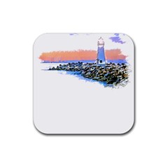 Breakwater Santa Cruz T- Shirt Lighthouse Breakwater Santa Cruz U S A Voyage Art Digital Painting Wa Rubber Coaster (square)