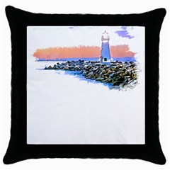 Breakwater Santa Cruz T- Shirt Lighthouse Breakwater Santa Cruz U S A Voyage Art Digital Painting Wa Throw Pillow Case (black) by JamesGoode