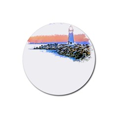 Breakwater Santa Cruz T- Shirt Lighthouse Breakwater Santa Cruz U S A Voyage Art Digital Painting Wa Rubber Coaster (round) by JamesGoode