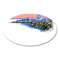 Breakwater Santa Cruz T- Shirt Lighthouse Breakwater Santa Cruz U S A Voyage Art Digital Painting Wa Oval Magnet by JamesGoode