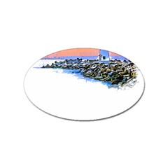 Breakwater Santa Cruz T- Shirt Lighthouse Breakwater Santa Cruz U S A Voyage Art Digital Painting Wa Sticker Oval (10 Pack) by JamesGoode