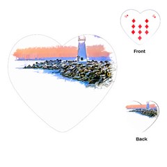 Breakwater Santa Cruz T- Shirt Lighthouse Breakwater Santa Cruz U S A Voyage Art Digital Painting Wa Playing Cards Single Design (heart) by JamesGoode