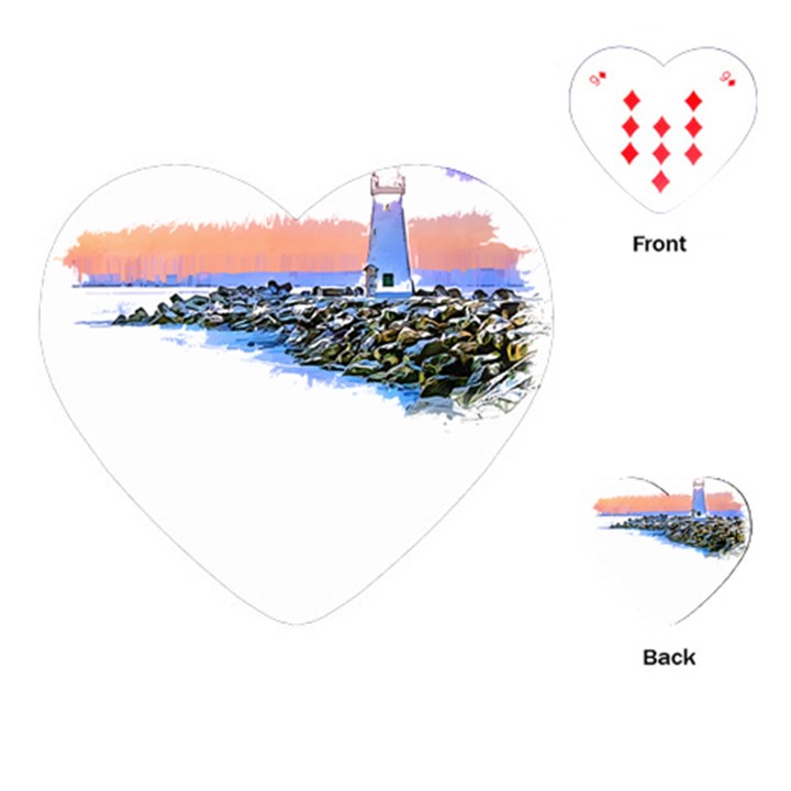 Breakwater Santa Cruz T- Shirt Lighthouse Breakwater Santa Cruz U S A Voyage Art Digital Painting Wa Playing Cards Single Design (Heart)