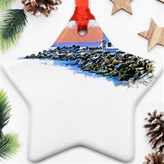 Breakwater Santa Cruz T- Shirt Lighthouse Breakwater Santa Cruz U S A Voyage Art Digital Painting Wa Star Ornament (two Sides) by JamesGoode