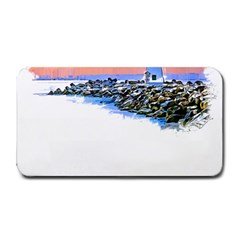 Breakwater Santa Cruz T- Shirt Lighthouse Breakwater Santa Cruz U S A Voyage Art Digital Painting Wa Medium Bar Mat by JamesGoode