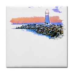 Breakwater Santa Cruz T- Shirt Lighthouse Breakwater Santa Cruz U S A Voyage Art Digital Painting Wa Face Towel by JamesGoode