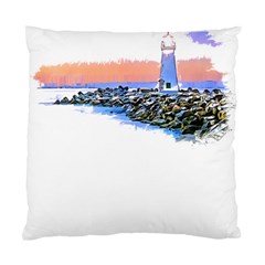 Breakwater Santa Cruz T- Shirt Lighthouse Breakwater Santa Cruz U S A Voyage Art Digital Painting Wa Standard Cushion Case (one Side) by JamesGoode