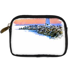 Breakwater Santa Cruz T- Shirt Lighthouse Breakwater Santa Cruz U S A Voyage Art Digital Painting Wa Digital Camera Leather Case by JamesGoode