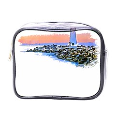 Breakwater Santa Cruz T- Shirt Lighthouse Breakwater Santa Cruz U S A Voyage Art Digital Painting Wa Mini Toiletries Bag (one Side) by JamesGoode