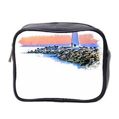 Breakwater Santa Cruz T- Shirt Lighthouse Breakwater Santa Cruz U S A Voyage Art Digital Painting Wa Mini Toiletries Bag (two Sides) by JamesGoode