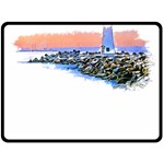 Breakwater Santa Cruz T- Shirt Lighthouse Breakwater Santa Cruz U S A Voyage Art Digital Painting Wa Fleece Blanket (Large) 80 x60  Blanket Front