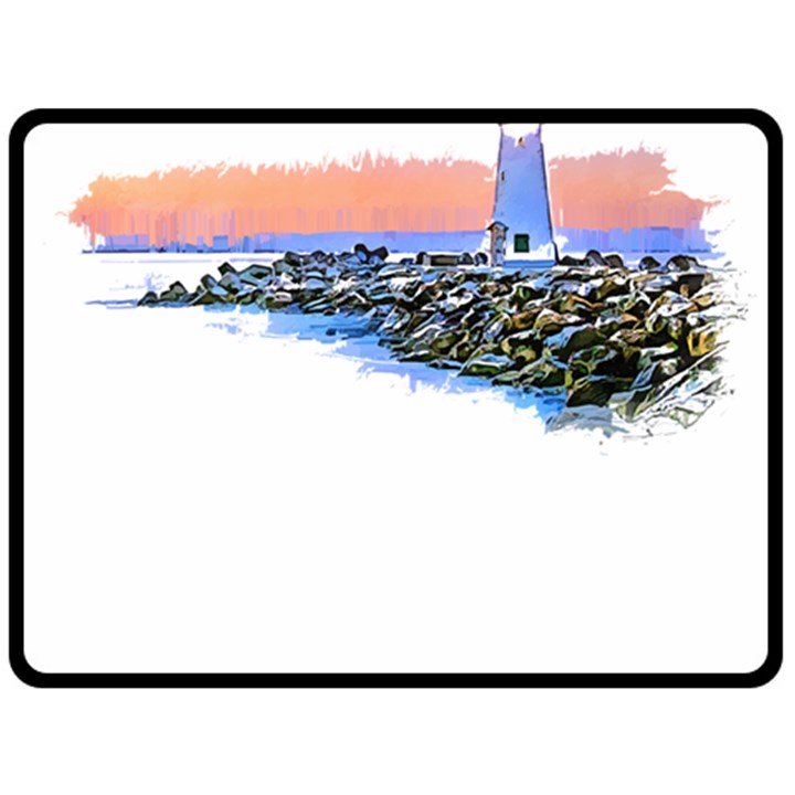 Breakwater Santa Cruz T- Shirt Lighthouse Breakwater Santa Cruz U S A Voyage Art Digital Painting Wa Fleece Blanket (Large)