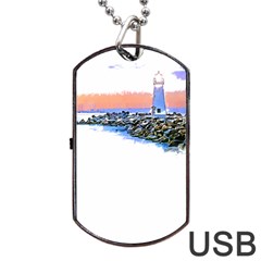 Breakwater Santa Cruz T- Shirt Lighthouse Breakwater Santa Cruz U S A Voyage Art Digital Painting Wa Dog Tag Usb Flash (one Side) by JamesGoode