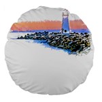 Breakwater Santa Cruz T- Shirt Lighthouse Breakwater Santa Cruz U S A Voyage Art Digital Painting Wa Large 18  Premium Round Cushions Front