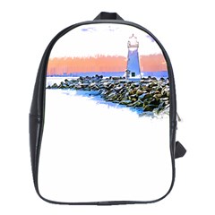 Breakwater Santa Cruz T- Shirt Lighthouse Breakwater Santa Cruz U S A Voyage Art Digital Painting Wa School Bag (xl) by JamesGoode