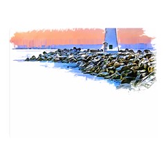 Breakwater Santa Cruz T- Shirt Lighthouse Breakwater Santa Cruz U S A Voyage Art Digital Painting Wa Two Sides Premium Plush Fleece Blanket (mini) by JamesGoode