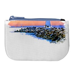 Breakwater Santa Cruz T- Shirt Lighthouse Breakwater Santa Cruz U S A Voyage Art Digital Painting Wa Large Coin Purse by JamesGoode