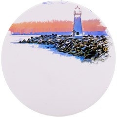 Breakwater Santa Cruz T- Shirt Lighthouse Breakwater Santa Cruz U S A Voyage Art Digital Painting Wa Uv Print Round Tile Coaster by JamesGoode