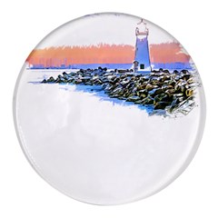 Breakwater Santa Cruz T- Shirt Lighthouse Breakwater Santa Cruz U S A Voyage Art Digital Painting Wa Round Glass Fridge Magnet (4 Pack) by JamesGoode