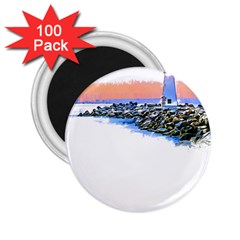 Breakwater Santa Cruz T- Shirt Lighthouse Breakwater Santa Cruz U S A Voyage Art Digital Painting Wa 2 25  Magnets (100 Pack)  by JamesGoode