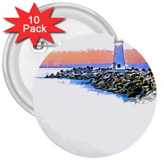 Breakwater Santa Cruz T- Shirt Lighthouse Breakwater Santa Cruz U S A Voyage Art Digital Painting Wa 3  Buttons (10 Pack) 