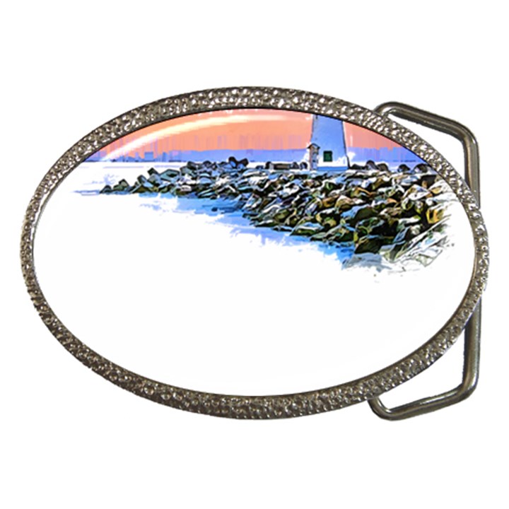 Breakwater Santa Cruz T- Shirt Lighthouse Breakwater Santa Cruz U S A Voyage Art Digital Painting Wa Belt Buckles