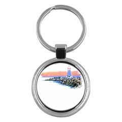 Breakwater Santa Cruz T- Shirt Lighthouse Breakwater Santa Cruz U S A Voyage Art Digital Painting Wa Key Chain (round) by JamesGoode