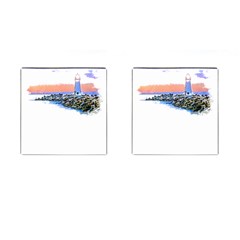 Breakwater Santa Cruz T- Shirt Lighthouse Breakwater Santa Cruz U S A Voyage Art Digital Painting Wa Cufflinks (square) by JamesGoode