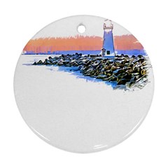 Breakwater Santa Cruz T- Shirt Lighthouse Breakwater Santa Cruz U S A Voyage Art Digital Painting Wa Round Ornament (two Sides) by JamesGoode